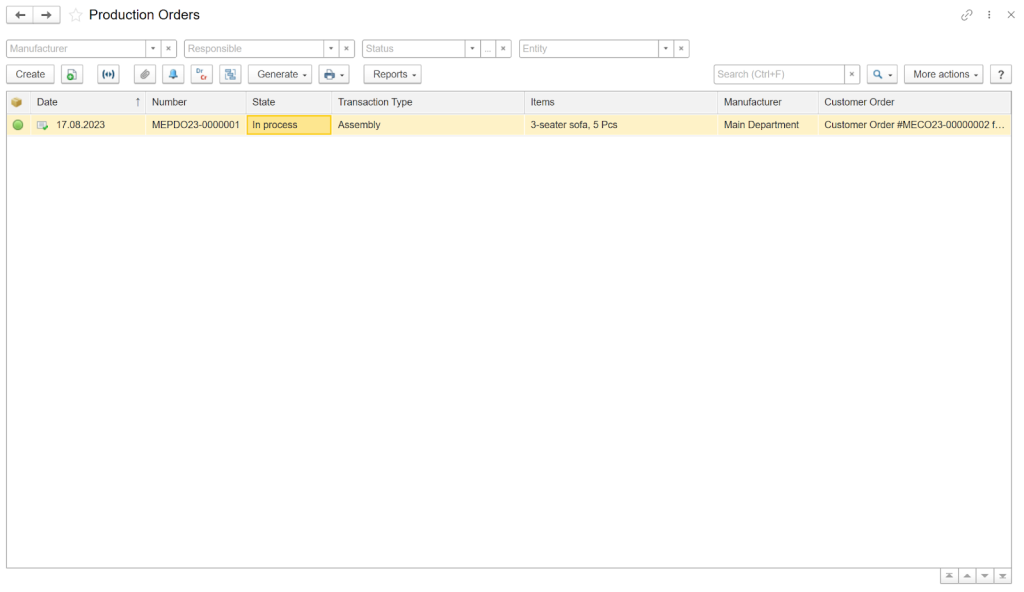 Production Orders in FirstBit ERP