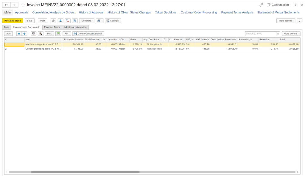 Invoice Tab in ERP