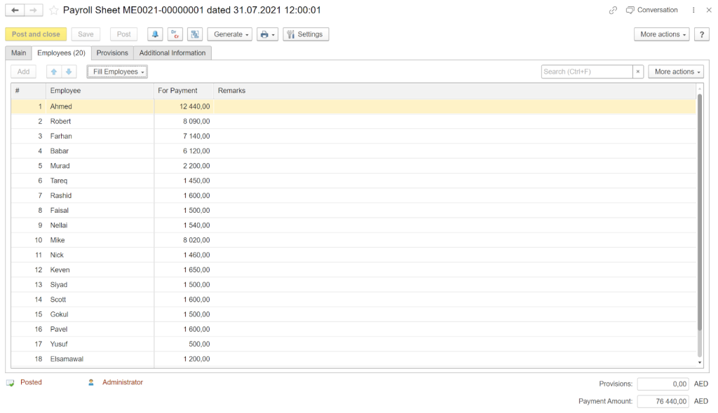 Payroll Sheet in erp