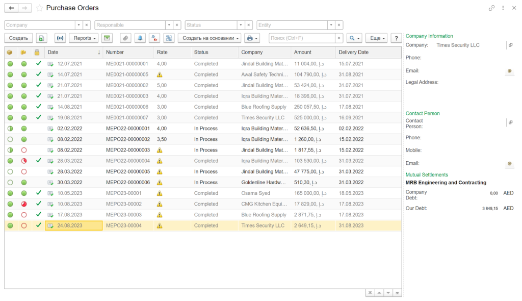 purchase orders in ERP system