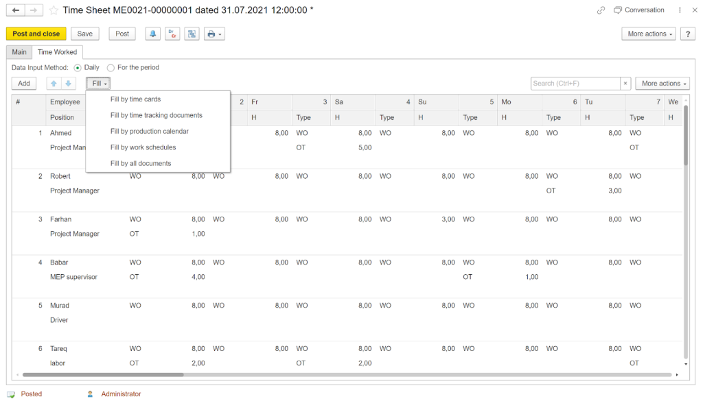 Time Sheet in erp