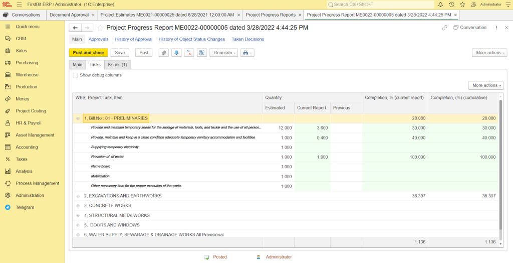 BOQ in ERP system