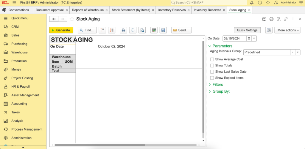 Stock aging feature