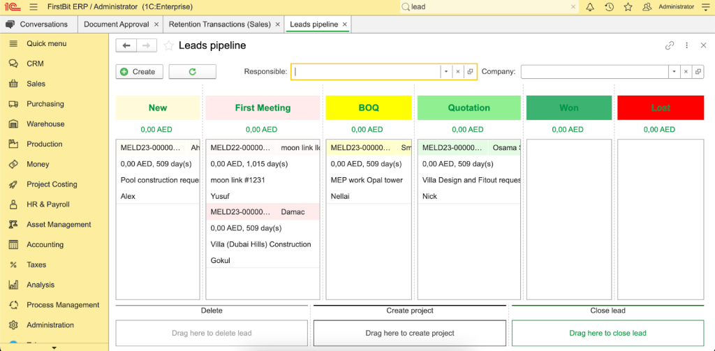 leads pipeline in ERP system